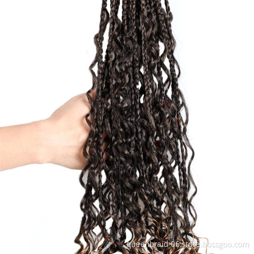 Crochet Box Braids Curly Ends Synthetic Ombre Crochet Braiding Hair Extensions New Goddess Box Braids Crochet Hair